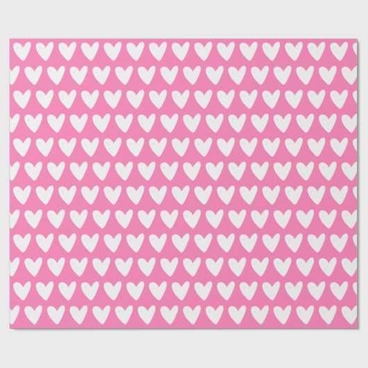 Cute Hearts Pattern Hot Roze Valentijnsdag Cadeaupapier (Vlak)