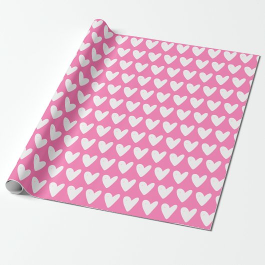 Cute Hearts Pattern Hot Roze Valentijnsdag Cadeaupapier (Uitgerold)