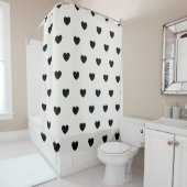 Cute Hearts Pattern in Chic Black en White Douchegordijn (In situ)