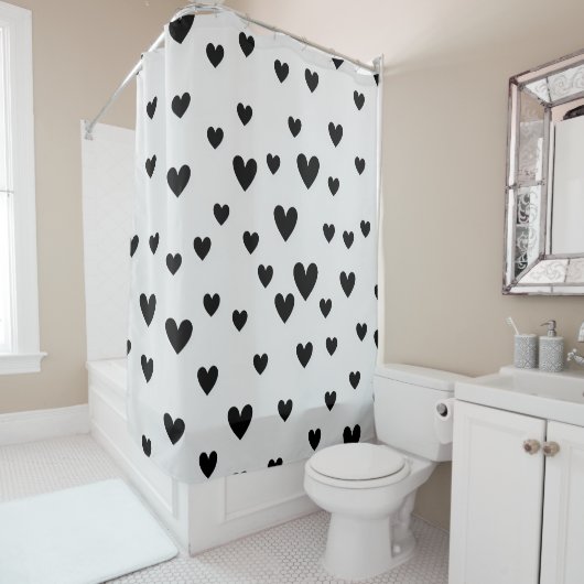 Cute Hearts Pattern in Chic Black en White Shower Douchegordijn (In situ)