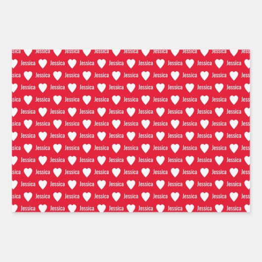 Cute Hearts Pattern Individually Personalized Inpakpapier Vel (Voorkant 2)
