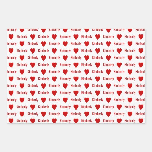 Cute Hearts Pattern Individually Personalized Inpakpapier Vel (Voorkant)