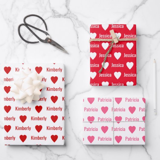 Cute Hearts Pattern Individually Personalized  Inpakpapier Vel (Voorkant)
