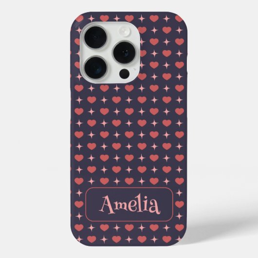 Cute Hearts Pattern Personalized Text  Case-Mate iPhone Case (Achterkant)