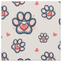 Cute Hearts & Paw Prints Katoen
