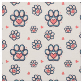 Cute Hearts & Paw Prints Katoen Stof