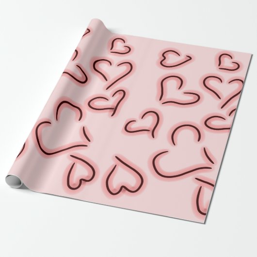 Cute Hearts Red Cadeaupapier (Uitgerold)