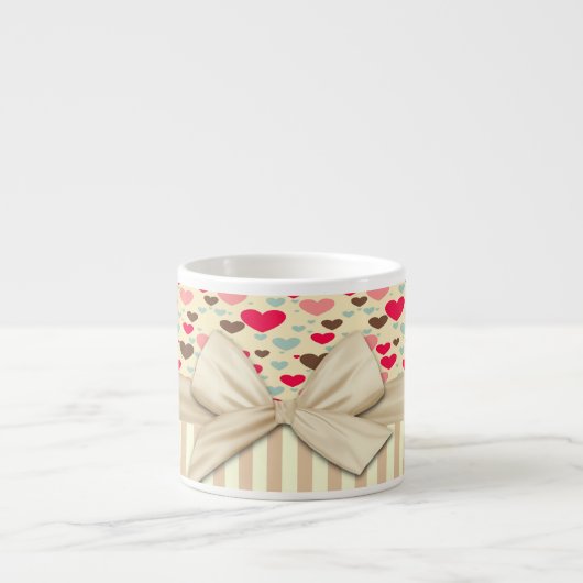 Cute Hearts Strepen en Strik Espresso Kop (Voorkant)