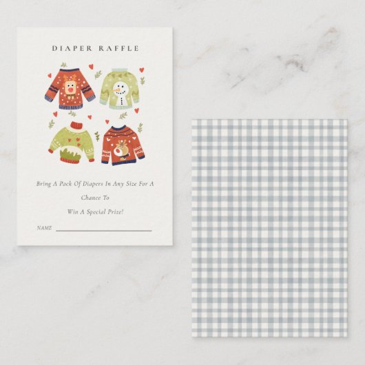 Cute Hearts Ugly Sweater Diaper Raffle Baby shower Informatiekaartje (Voorkant / Achterkant)