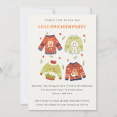 Cute Hearts Ugly Sweater Kerstparty nodigt uit Feestdagenkaart (Voorkant)