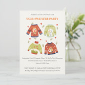 Cute Hearts Ugly Sweater Kerstparty nodigt uit Feestdagenkaart (Staand voorkant)