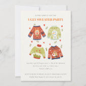 Cute Hearts Ugly Sweater Kerstparty nodigt uit Feestdagenkaart (Voorkant)