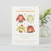 Cute Hearts Ugly Sweater Kerstparty nodigt uit Feestdagenkaart (Staand voorkant)