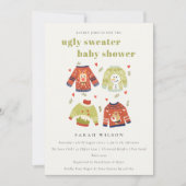 Cute Hearts Winter Ugly Sweater Baby shower Invite Bedankkaart (Voorkant)