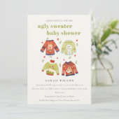 Cute Hearts Winter Ugly Sweater Baby shower Invite Bedankkaart (Staand voorkant)