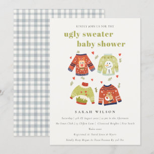Cute Hearts Winter Ugly Sweater Baby shower Invite Bedankkaart