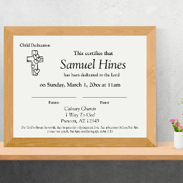 Cute Hearts Wood Cross Baby Dedication Certificate Briefhoofd