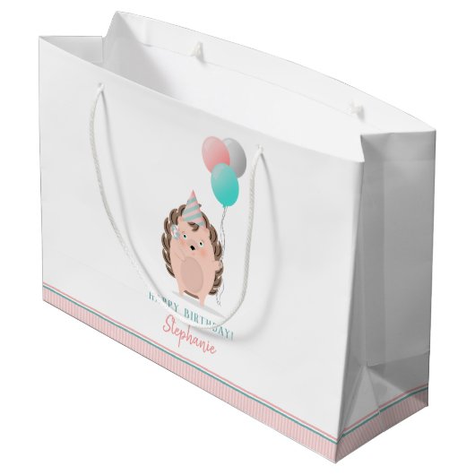 Cute Hedégel Birthday Large Cadeautasje (Achterkant Gekanteld)