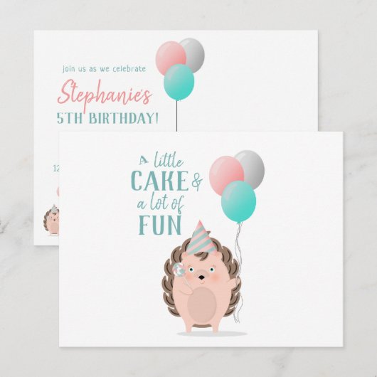 Cute Hedégel Birthday Uitnodiging Briefkaart (Voorkant / Achterkant)