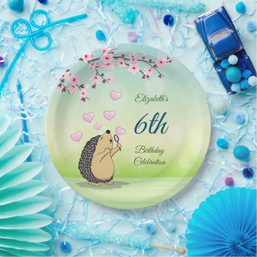 Cute Hedégel Cherry Blossom | Aangepaste verjaarda Papieren Bordje (Feest)