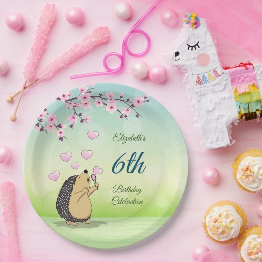 Cute Hedégel Cherry Blossom | Aangepaste verjaarda Papieren Bordje (Feest)