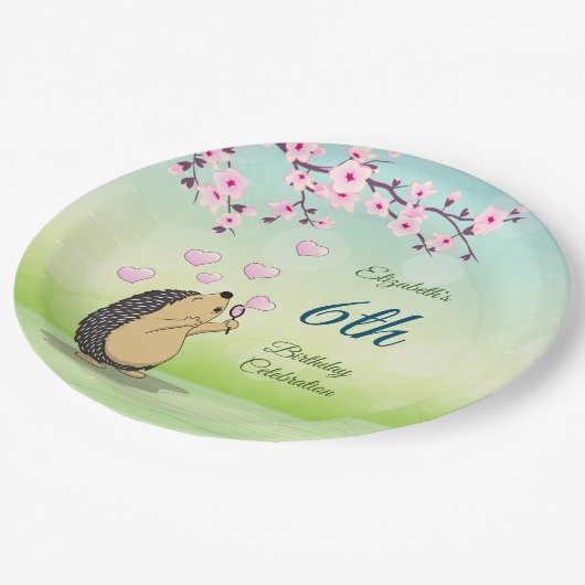 Cute Hedégel Cherry Blossom | Aangepaste verjaarda Papieren Bordje (Gekanteld)