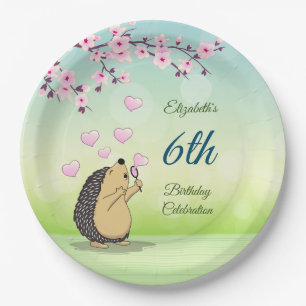 Cute Hedégel Cherry Blossom Custom Birthday Paper Papieren Bordje