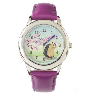 Cute Hedégel Cherry Blossom Pink Green Numbers W Horloge
