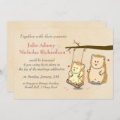 Cute Hedegel Couple on Tree Swing Wedding Kaart (Voorkant / Achterkant)
