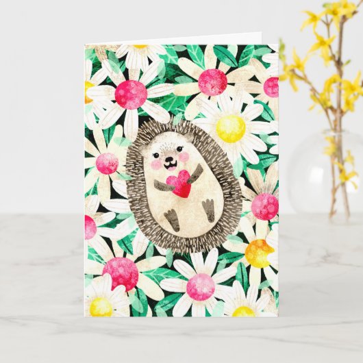 Cute Hedégel en Daisies alleen maar omdat Love Kaart (Gele Bloem)