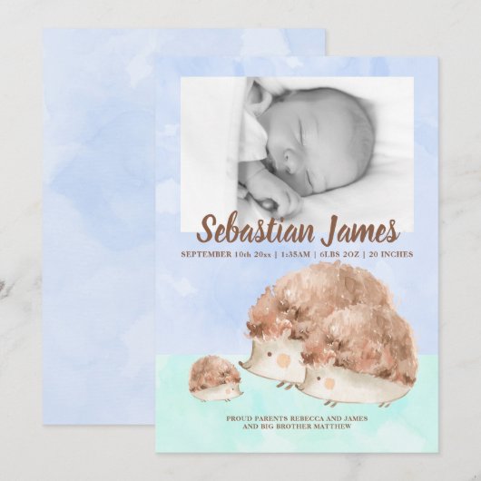 Cute Hedegel Family New Baby Photo Personalized Aankondiging (Voorkant / Achterkant)