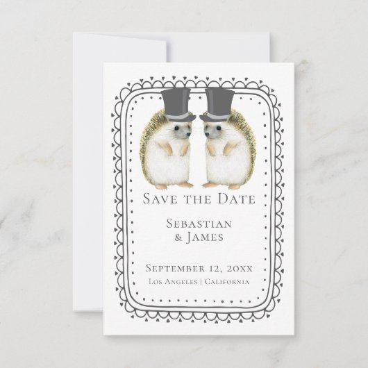 Cute hedégel Gay Couple Wedding Save the Date (Voorkant)