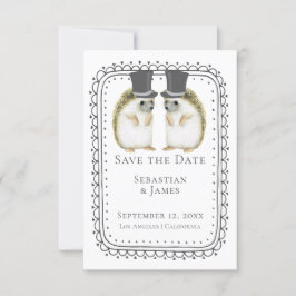 Cute hedégel Gay Couple Wedding Save the Date