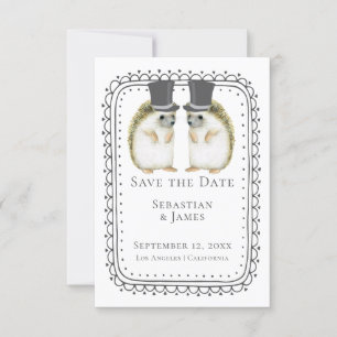 Cute hedégel Gay Couple Wedding Save the Date