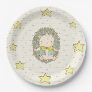 Cute Hedégel Hearts Stars Baby shower Papieren Bordje