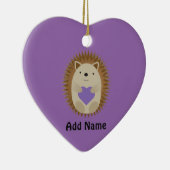 Cute Hedegel Holidng a Paars Heart Keramisch Ornament (Rechts)