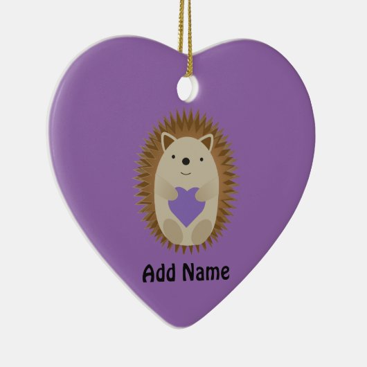 Cute Hedegel Holidng a Paars Heart Keramisch Ornament (Rechts)