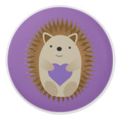 Cute Hedegel Holidng a Paars Heart Keramische Knop (Voorkant)