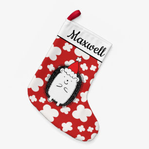 Cute Hedegel Illustratie op rood wit patroon Kleine Kerstsok