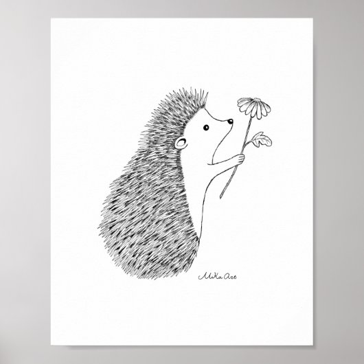 Cute Hedégel Ink Drawing Poster Woodland Animal (Voorkant)