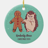 Cute Hedégel-kerstfeestdag winter Keramisch Ornament (Achterkant)