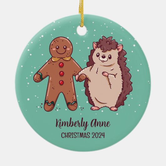 Cute Hedégel-kerstfeestdag winter Keramisch Ornament (Achterkant)
