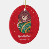 Cute Hedégel-kerstfeestdag winter Keramisch Ornament (Rechts)