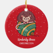 Cute Hedégel-kerstfeestdag winter Keramisch Ornament (Achterkant)