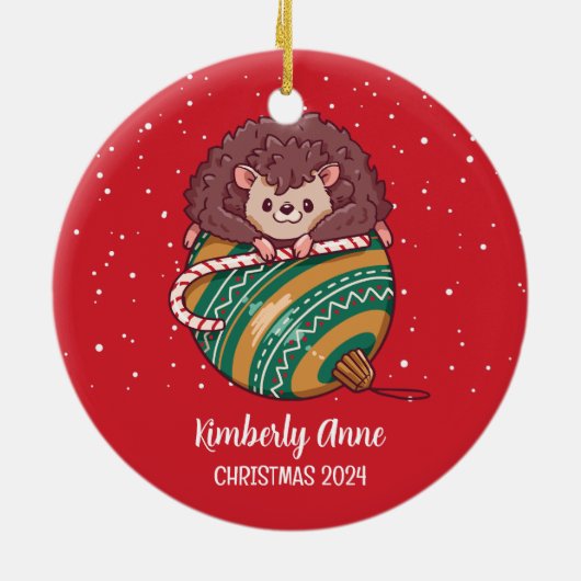 Cute Hedégel-kerstfeestdag winter Keramisch Ornament (Achterkant)