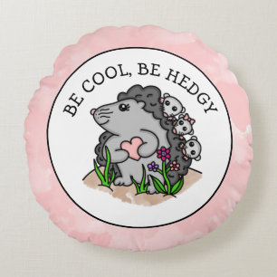 Cute Hedégel mama en haar baby's en Pun Rond Kussen