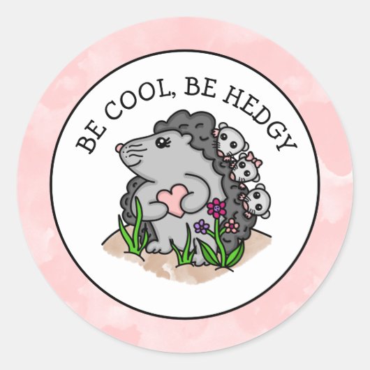 Cute Hedégel mama en haar baby's en Pun Ronde Sticker (Voorkant)