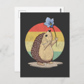 Cute Hedégel Retro Flower Sunset Autumn Animal Briefkaart (Voorkant / Achterkant)