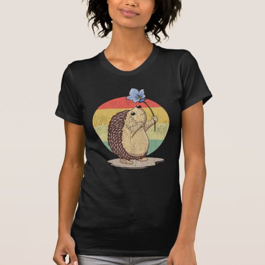 Cute Hedégel Retro Flower Sunset Autumn Animal T-shirt (Voorkant)