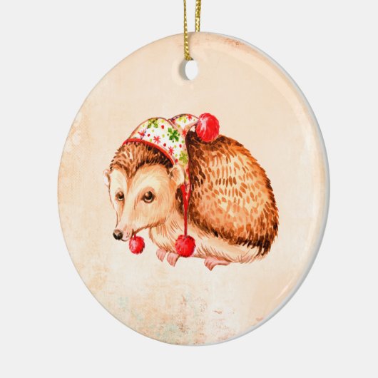 Cute Hedégel Round Kerstdecoration Keramisch Ornament (Links)